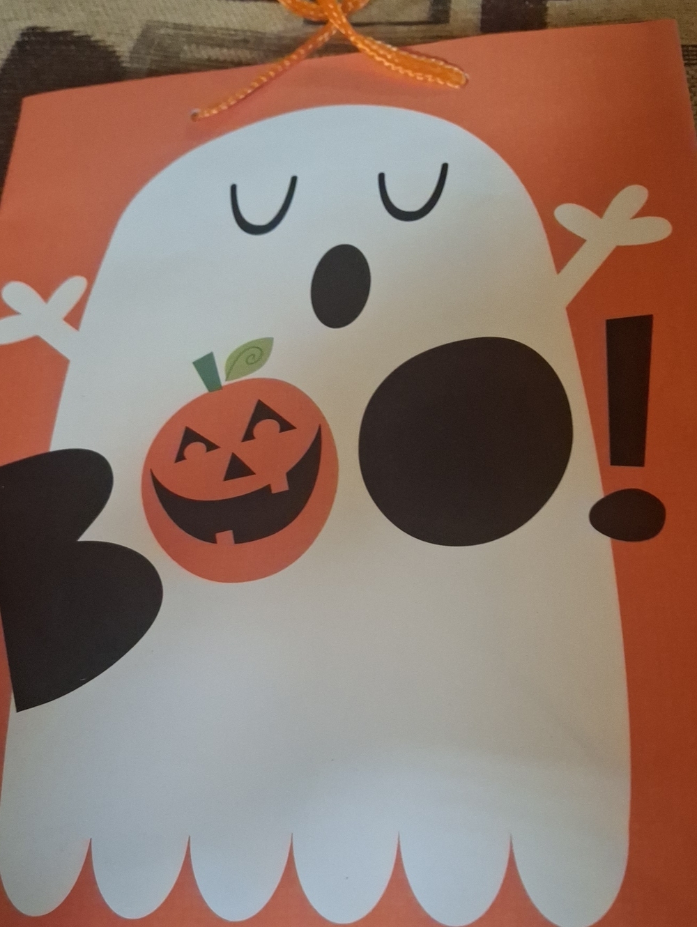 Orange Gift Bag Ghost Jack-o--lantern Design Halloween
